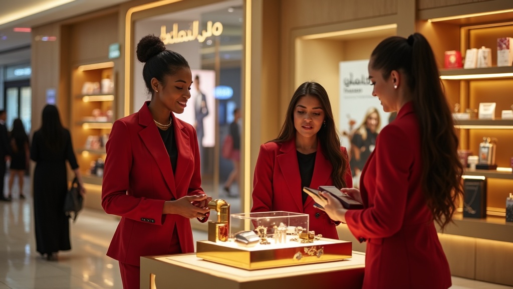 Vibrant retail promotion activation with brand ambassadors engaging shoppers